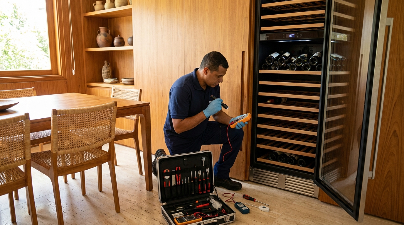 Substituição de termostato em adega climatizada em visita técnica em Aracaju‑SE